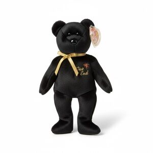 Black Teddy Bear with Gold Ribbon
